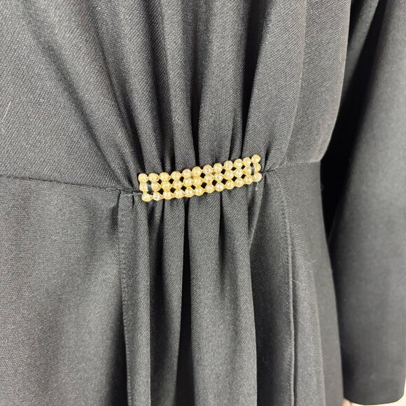 Vintage 70s Cocktail Dress Women's Extra Large Black Bombshell Rhinestone Waist - Picture 7 of 10
